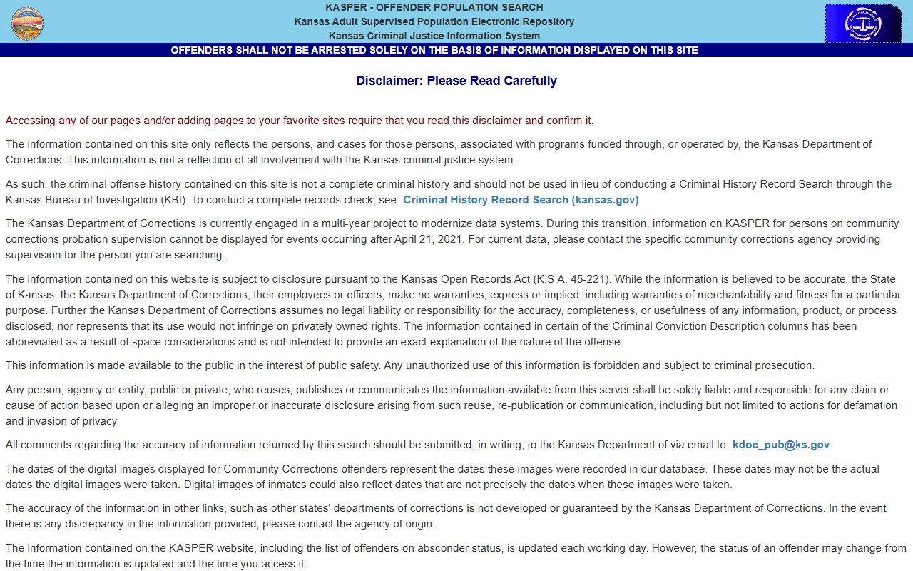 Norton Correctional Facility KASPER inmate lookup search form