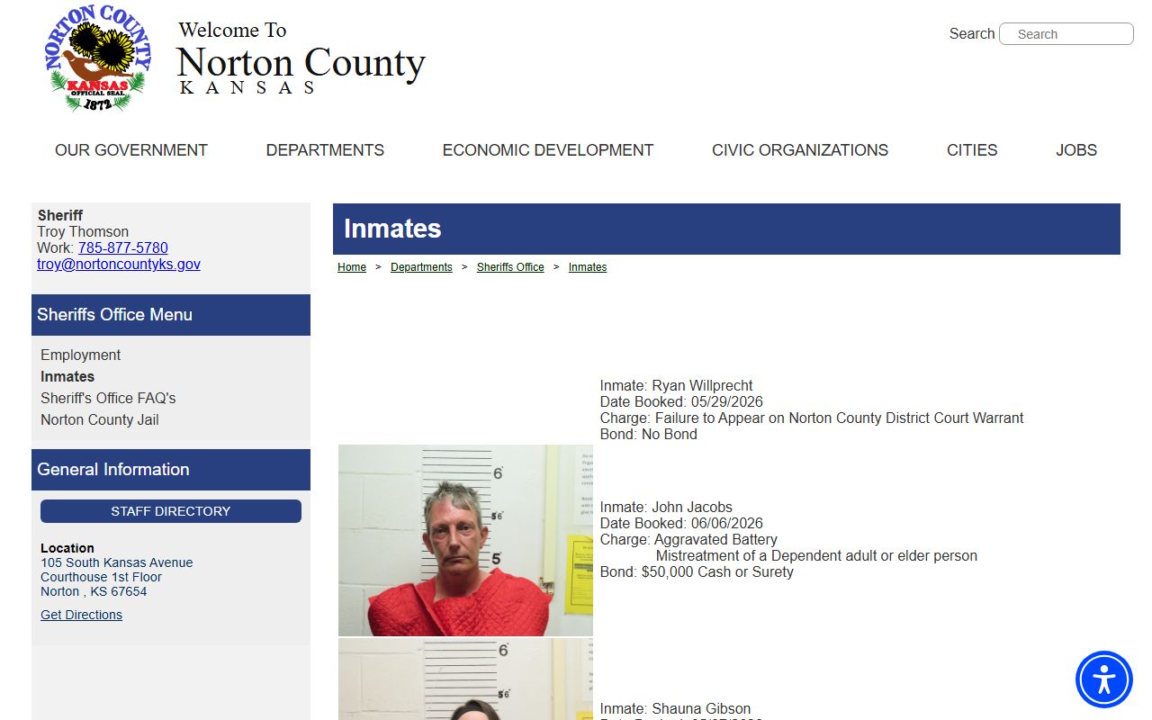 Norton County inmate population listing with booking fields
